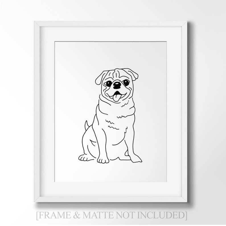794x794 pug line art for dog lovers minimalist wall art drawing etsy - Pug Line Drawing