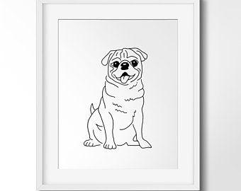 340x270 Pug Line Drawing Etsy - Pug Line Drawing