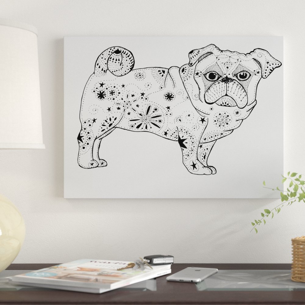 1000x1000 Winston Porter 'pug Love Line Art' Drawing Print On Wrapped Canvas - Pug Line Drawing