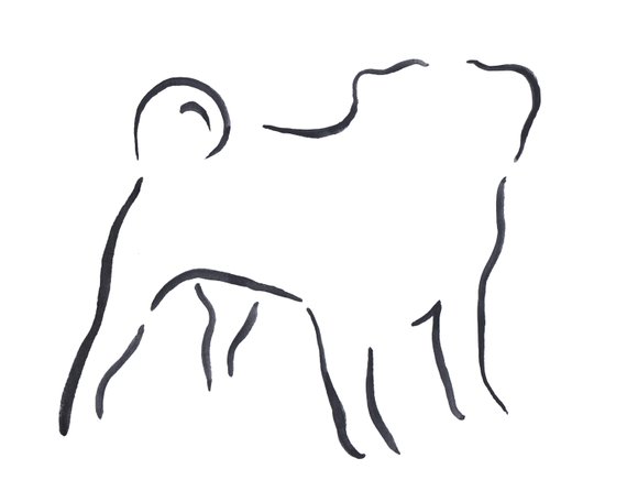 570x456 framed pug art print pug line drawing dog lover gift etsy - Pug Line Drawing