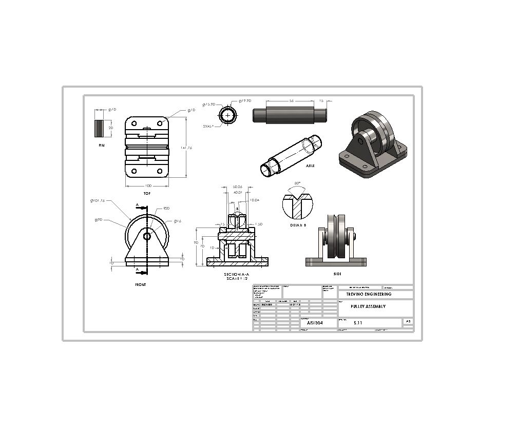 1005x847 pulley assembly drawing solidworks in drawings, drawing - Pulley Drawing