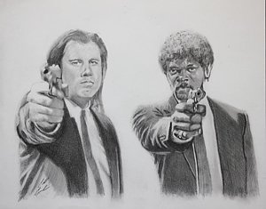 300x235 Great Vengeance And Furious Anger Drawing - Pulp Fiction Drawing