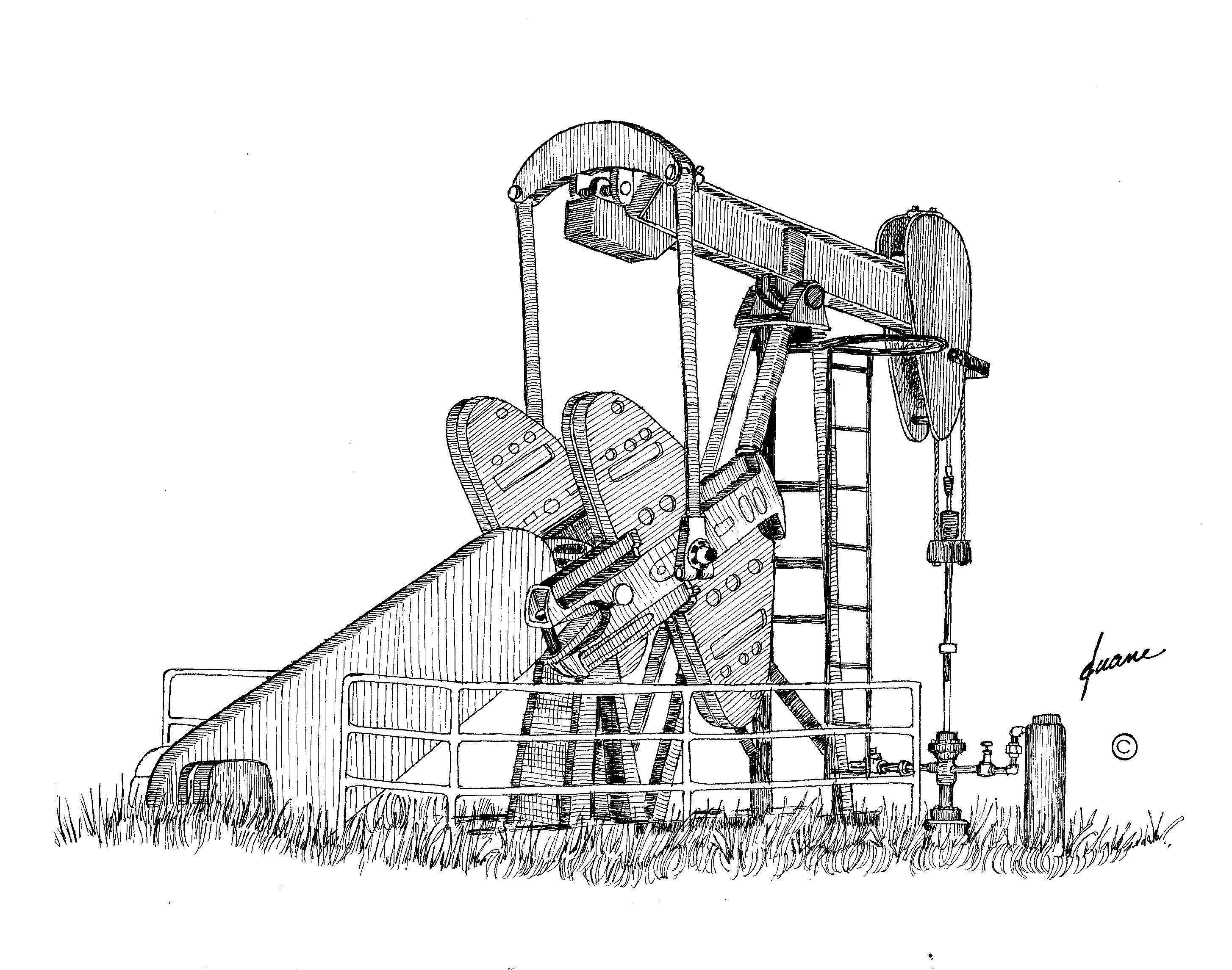 2908x2291 oil pump jack pen and ink drawings - Pump Drawing