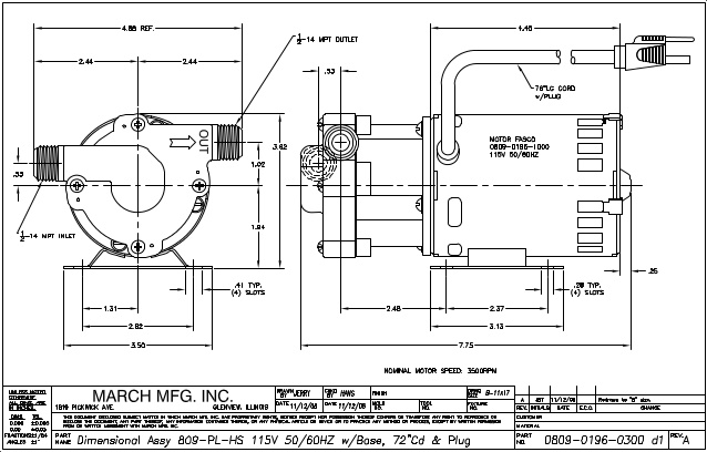 638x408 pump technical dimensional drawing for march beer pump series pl - Pump Drawing