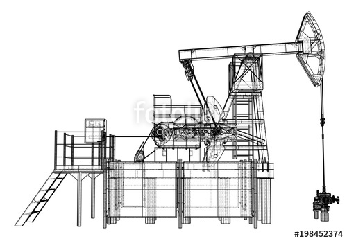 500x348 oil pump jack in wire frame style stock photo and royalty free - Pump Jack Drawing