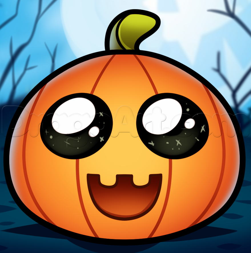 879x885 How To Draw A Cute Pumpkin, Step - Pumpkin Cartoon Drawing