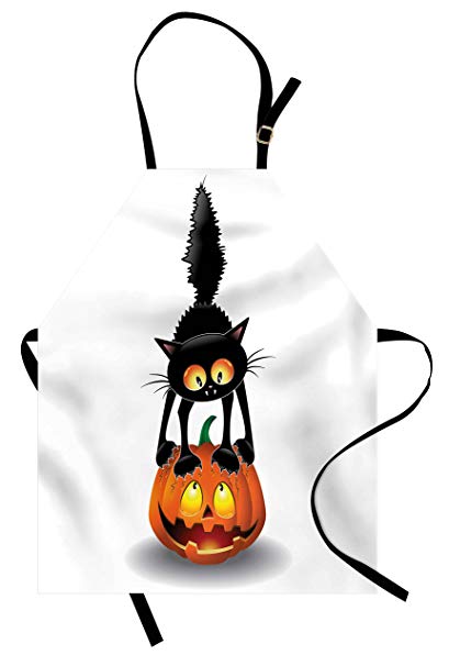 409x606 ambesonne halloween apron, black cat on pumpkin - Pumpkin Cartoon Drawing