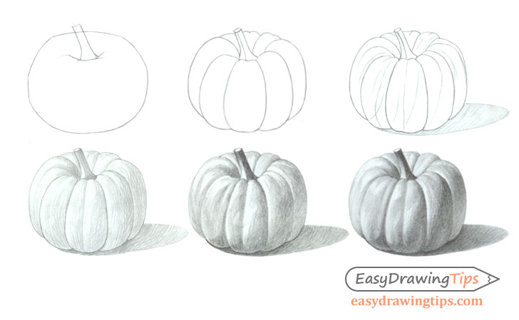 728x450 How To Draw A Realistic Pumpkin Step - Pumpkin Drawing