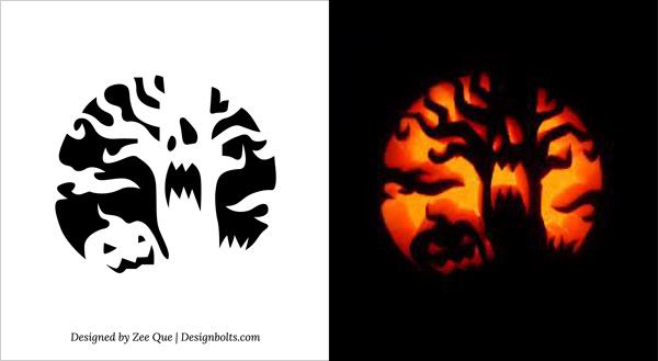 600x329 free printable scary pumpkin carving patterns, stencils ideas - Pumpkin Drawing Patterns
