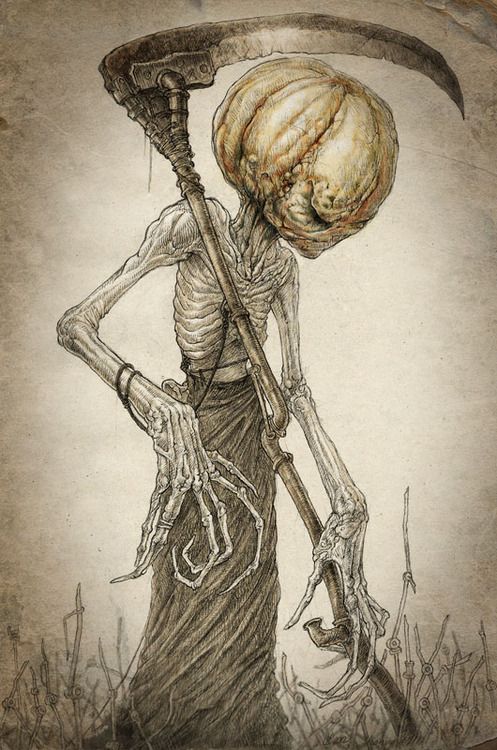 497x750 grim reaper pumpkin head art illustration pumpkin halloween - Pumpkin Head Drawing