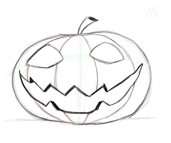 600x500 Drawing Pumpkin Faces Halloween - Pumpkin Head Drawing