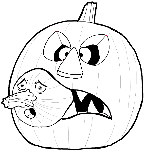 588x615 How To Draw A Jack O Lantern Eating A Baby Pumpkin In Easy - Pumpkin Line Drawing