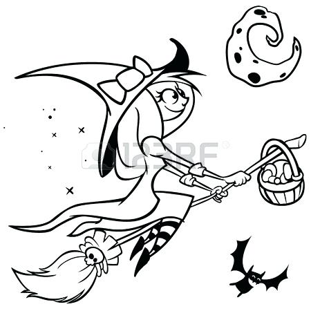 450x450 Halloween Outlines Vector Funny Flying On Her Outline On White - Pumpkin Outline Drawing