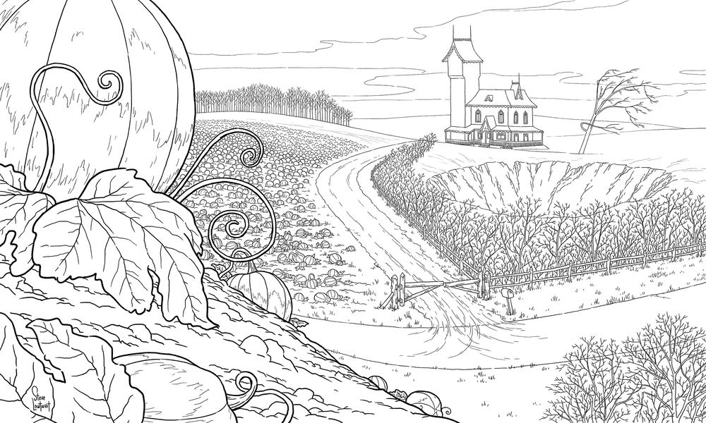 1000x600 Halloween Animation Background Steve Lowtwait Art - Pumpkin Patch Drawing