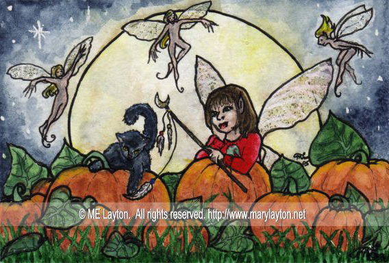 568x384 in the pumpkin patch original watercolor ink drawing blue moon - Pumpkin Patch Drawing