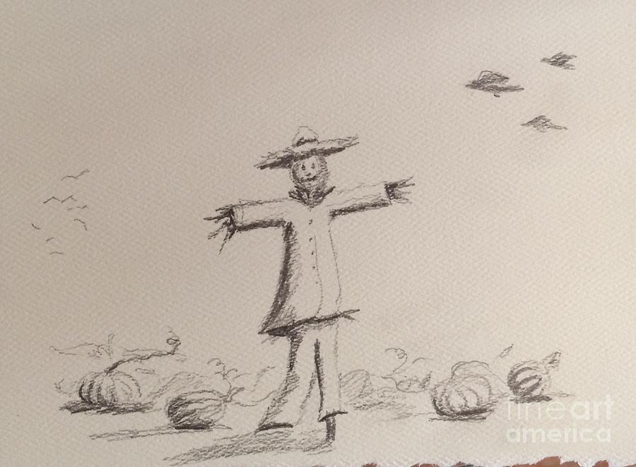 900x661 scarecrow in pumpkin patch drawing - Pumpkin Patch Drawing
