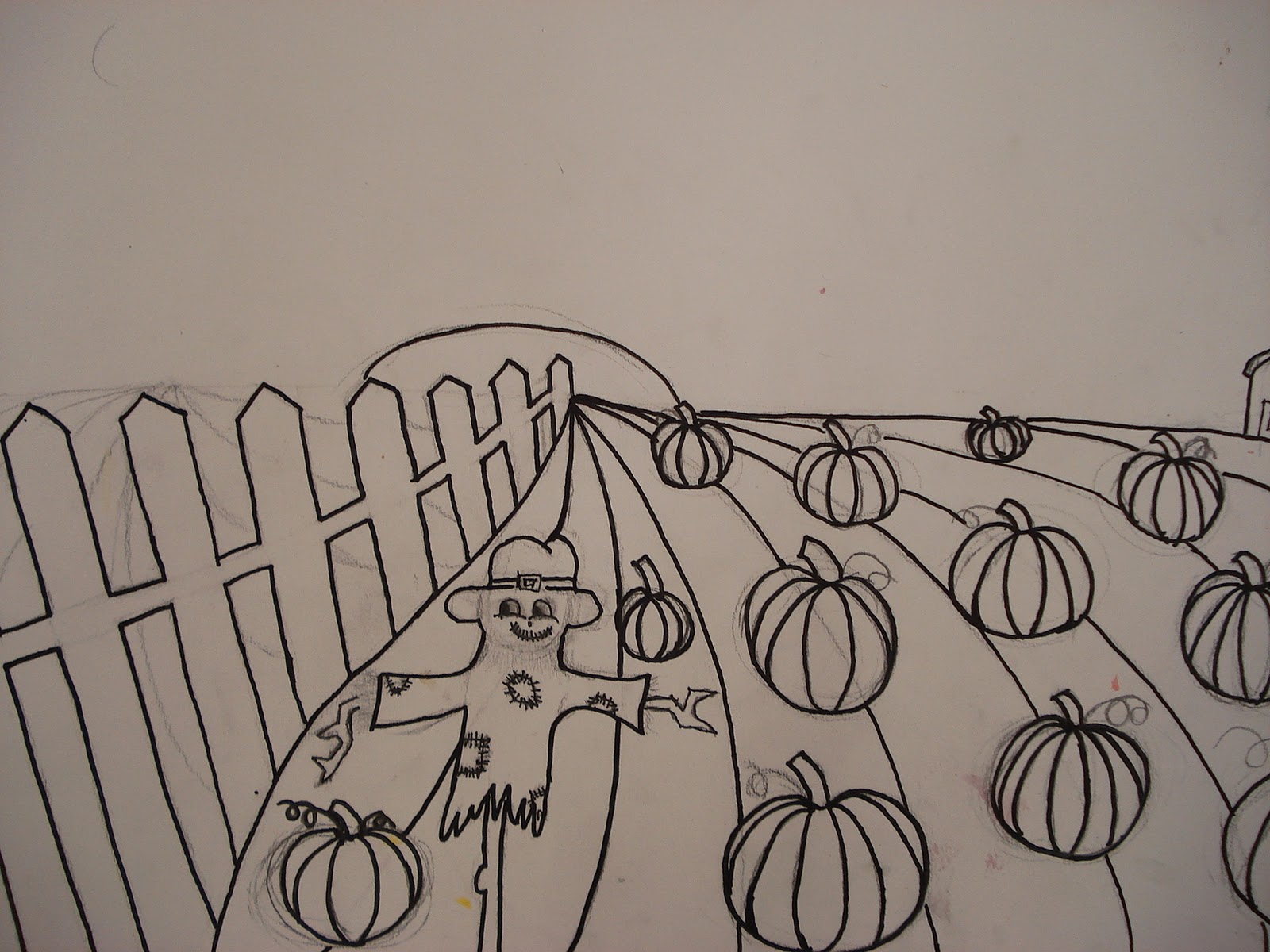 1600x1200 a faithful attempt one point perspective pumpkin patch landscape - Pumpkin Patch Drawing