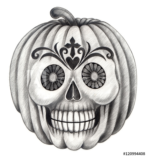 469x500 halloween skull pumpkin tattoo art design skull pumpkin smiley - Pumpkin Pencil Drawing