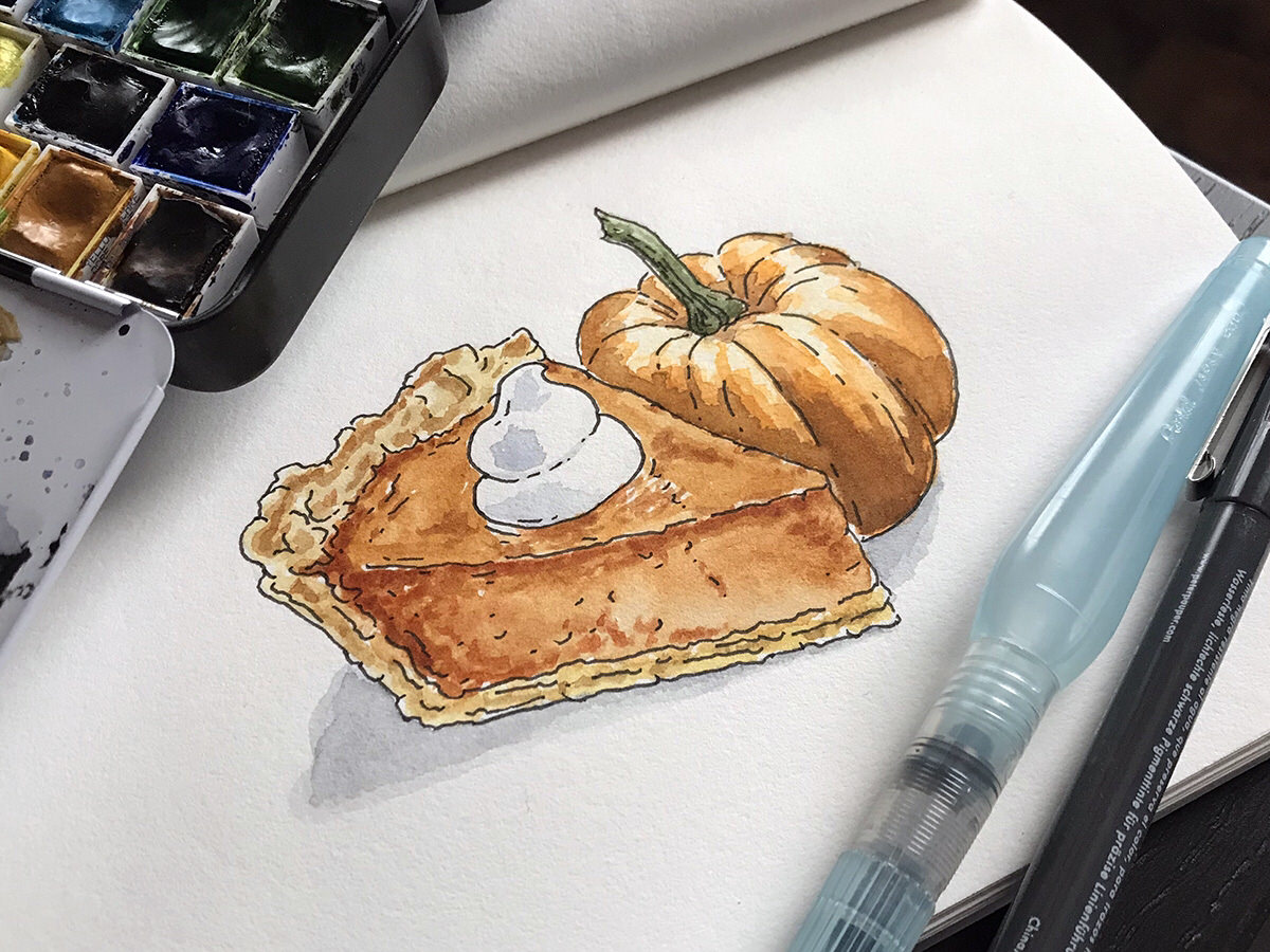 1200x900 pumpkin pie watercolor - Pumpkin Pie Drawing