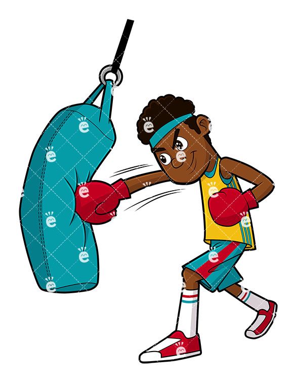 585x755 Black Man Doing A Punching Bag Workout Vector Clipart - Punching Bag Drawing