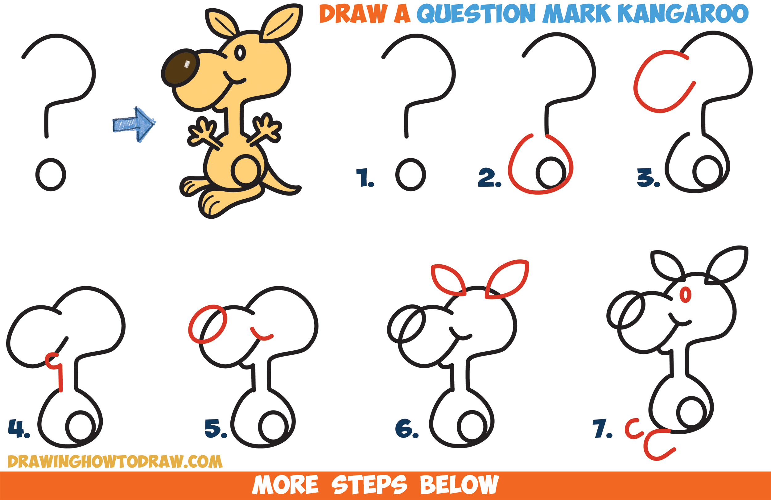 2500x1621 How To Draw A Cartoon Kangaroo From A Question Mark Shape - Punctuation Drawings
