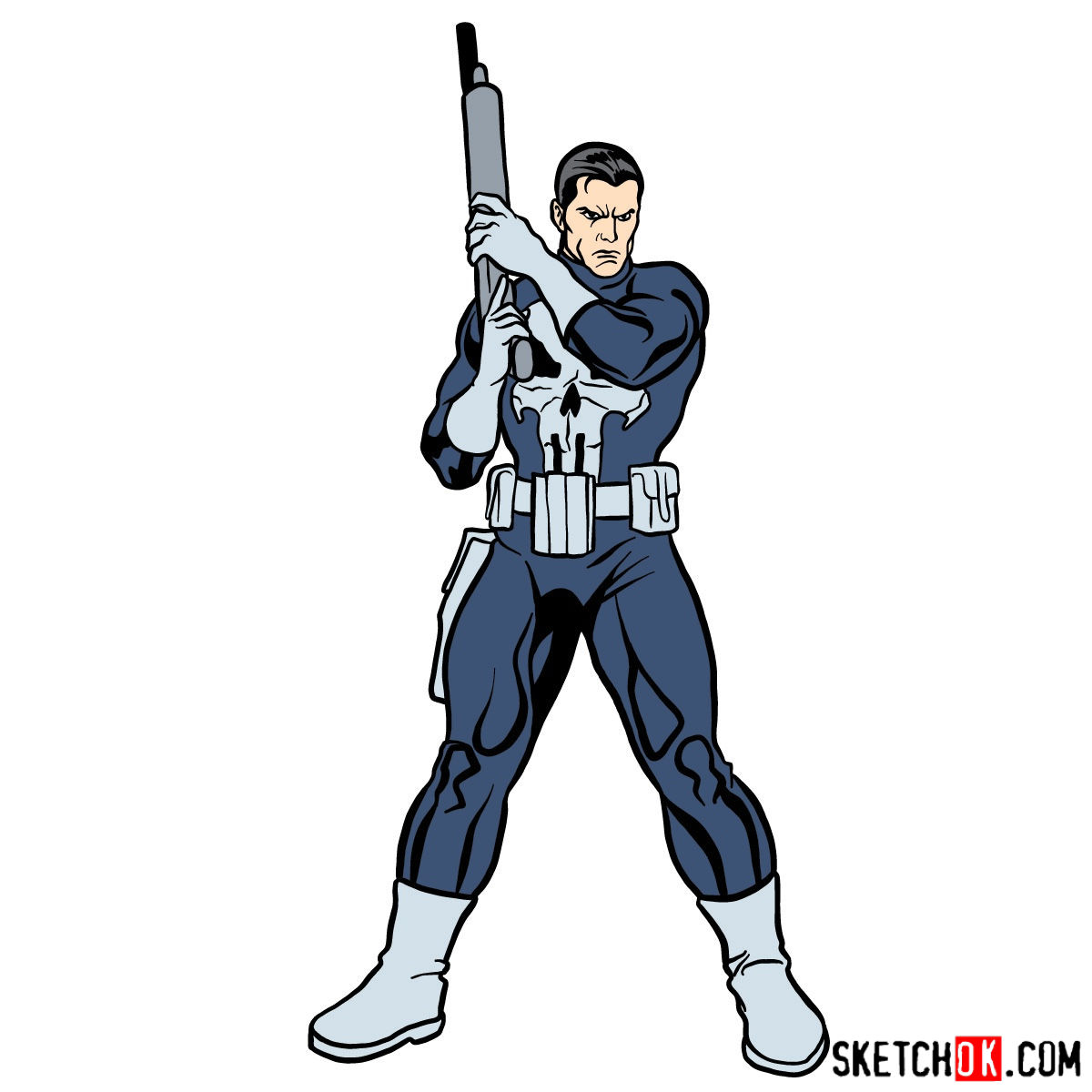 1200x1200 how to draw frank castle the punisher with a gun - Punisher Drawing