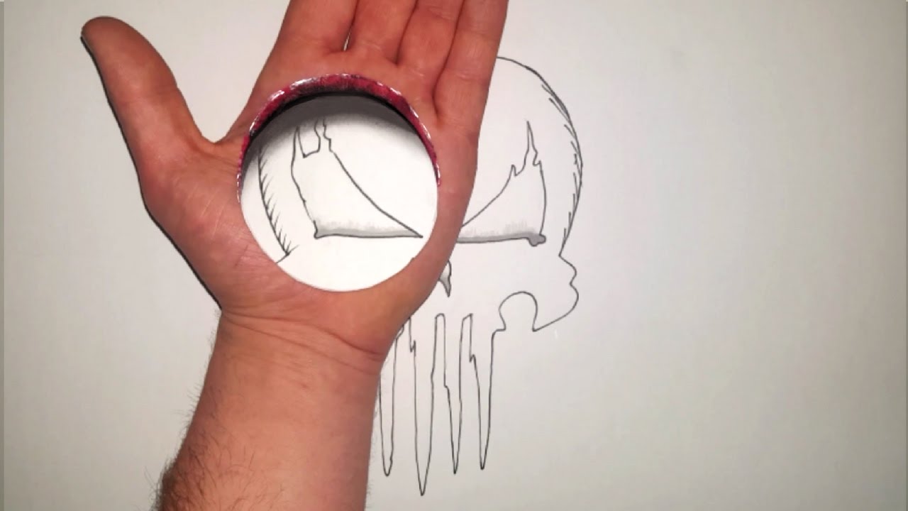 1280x720 art trick illusion - Punisher Skull Drawing