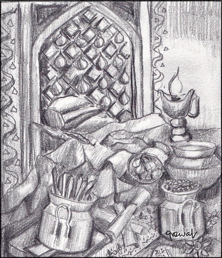 772x900 Punjabi Kitchen Pencil Sketch Drawing - Punjabi Drawing