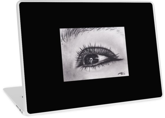 558x400 original realism charcoal drawing of eye with skull pupil laptop - Pupil Drawing