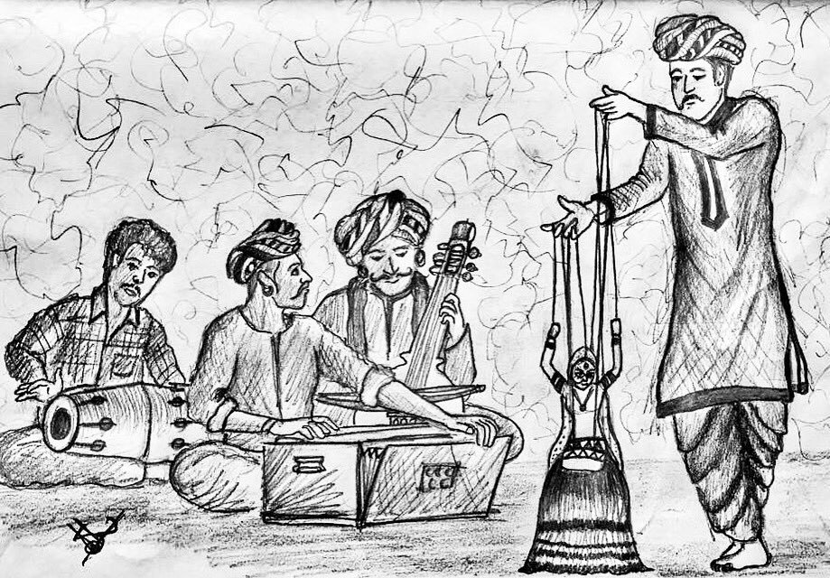 919x640 Sumesh Asokan On Twitter Rajasthani Kathputli - Puppet Show Drawing