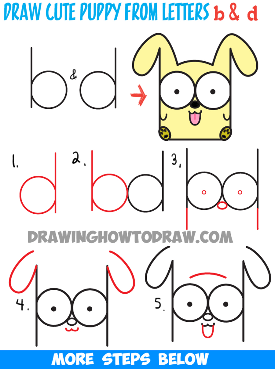 900x1209 How To Draw Cartoon Baby Dog Or Puppy From Letters Easy Step - Puppy Drawing Step By Step