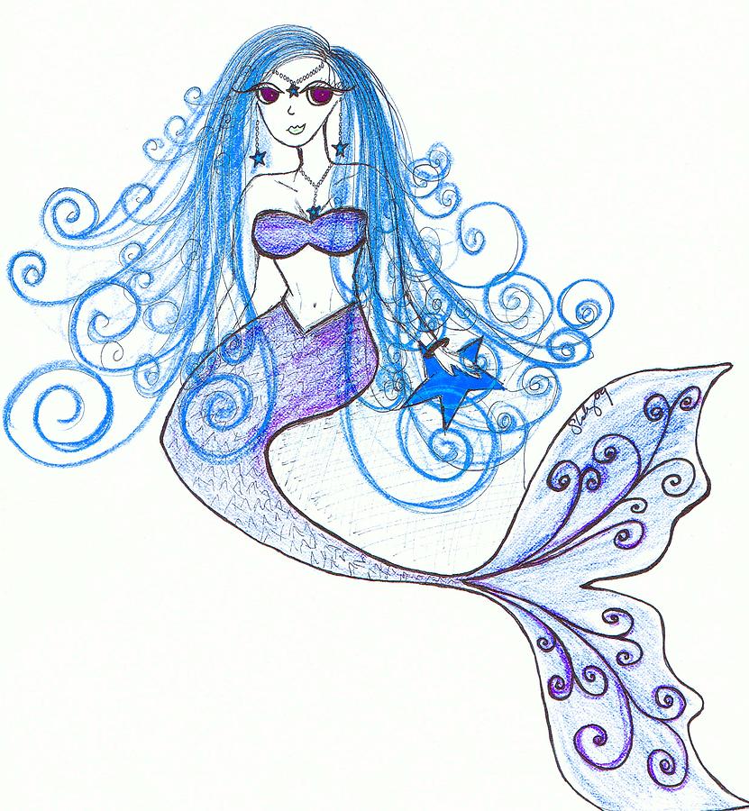831x900 mermaid drawing in blue and purple drawing - Purple Drawings