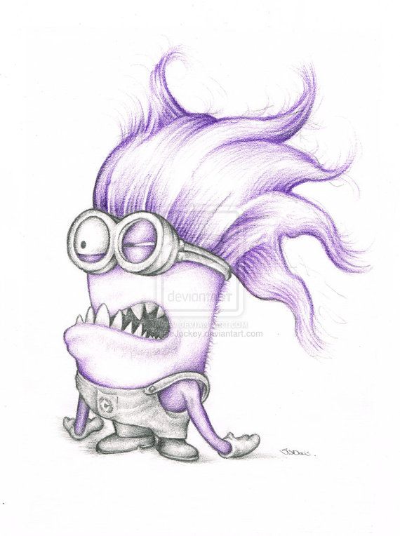570x764 purple minion minnion despicable me art colour pencil drawing - Purple Drawings