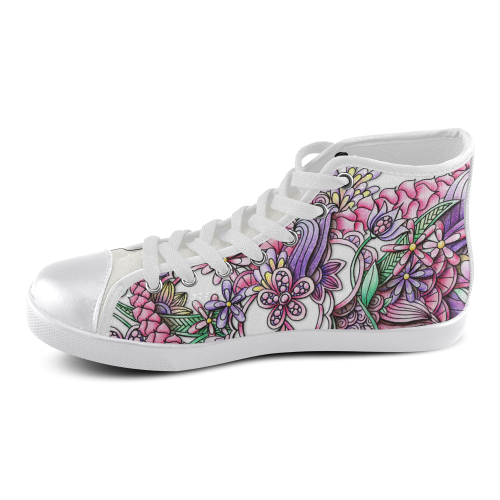 500x500 pink purple flower drawing women's high top canvas shoes - Purple Flower Drawing