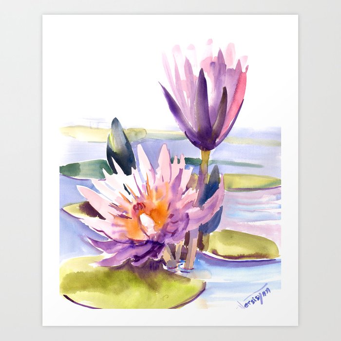 700x700 water lily, lotus, asian ink drawing zen brush pink purple flower - Purple Flower Drawing