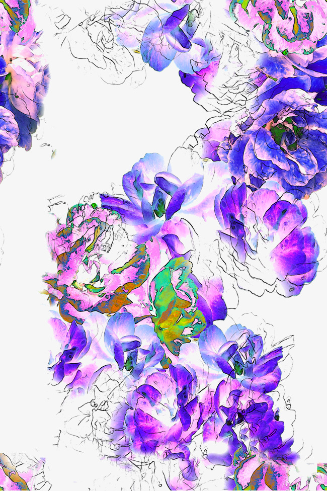 650x976 creative line drawing purple flowers, line clipart, creative - Purple Flower Drawing