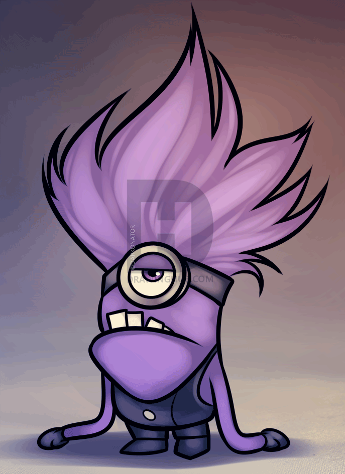 687x945 How To Draw An Evil Minion, Despicable Me Step - Purple Minion Drawing
