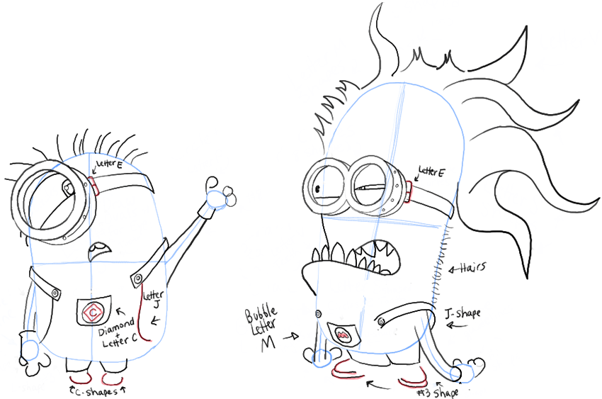 850x563 how to draw stuart and an evil minion from despicable me drawing - Purple Minion Drawing