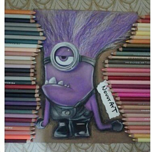 500x500 My Drawing Of A Purple Minion On We Heart It - Purple Minion Drawing