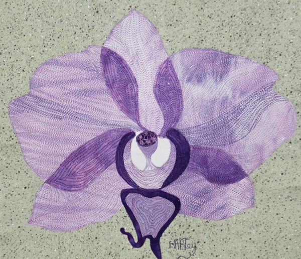 600x516 Stitch The Sketch - Purple Orchid Drawing