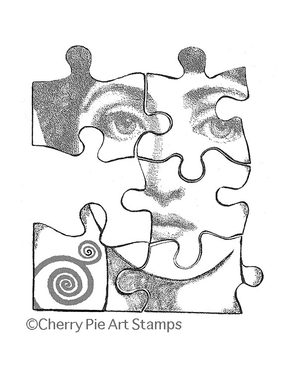600x750 Puzzle Pieces Woman Face Cling Rubber Stamp - Puzzle Pieces Drawing