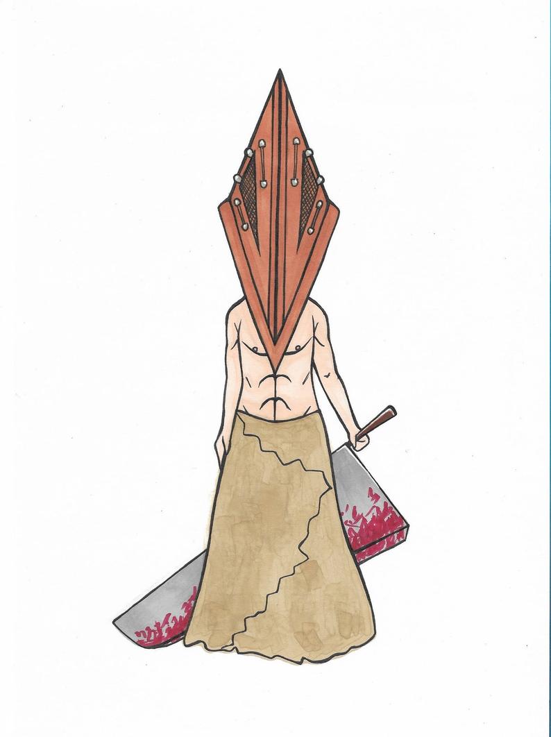 794x1062 pyramid head made cute print of original drawing ooak etsy - Pyramid Head Drawing