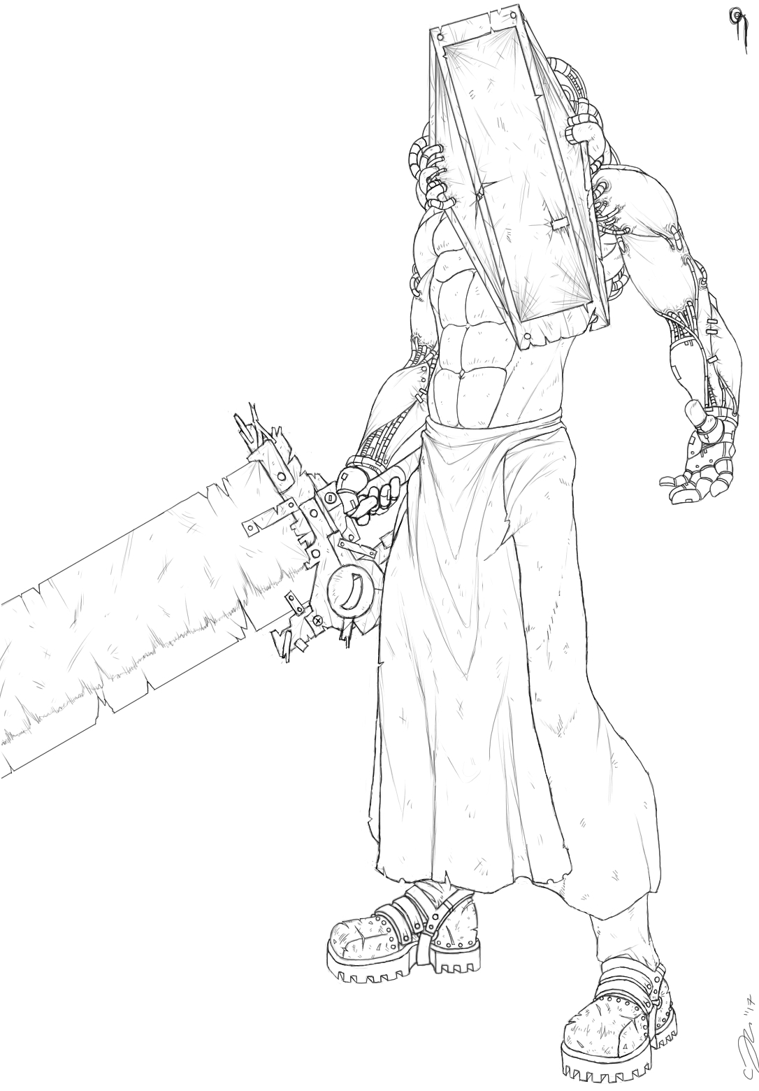 1086x1560 cyborg pyramid head line art weasyl - Pyramid Head Drawing