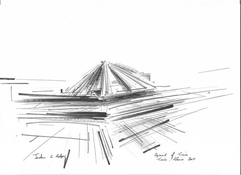 770x560 Pyramid Of Tirana, Albania Drawing - Pyramid Line Drawing