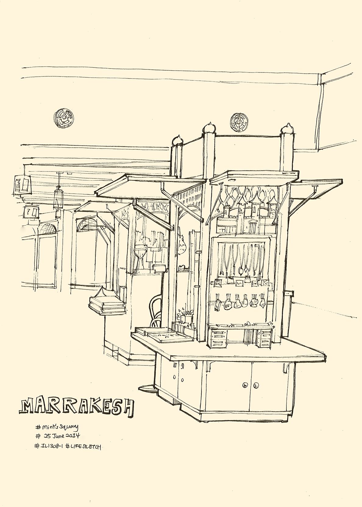 1188x1665 Stalls Of Marrakesh Street - Pyramid Line Drawing