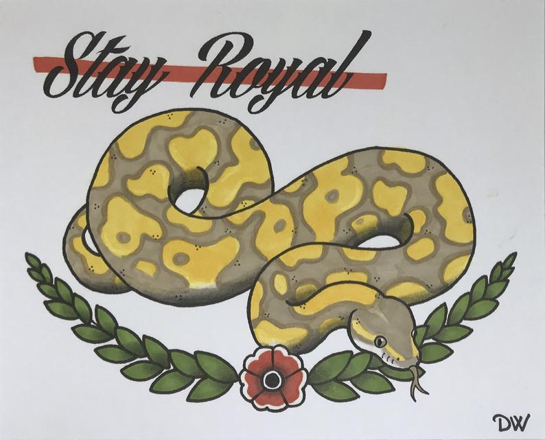 794x641 Ball Python Butter Stay Royal Snake Art Traditional Tattoo Etsy - Python Snake Drawing