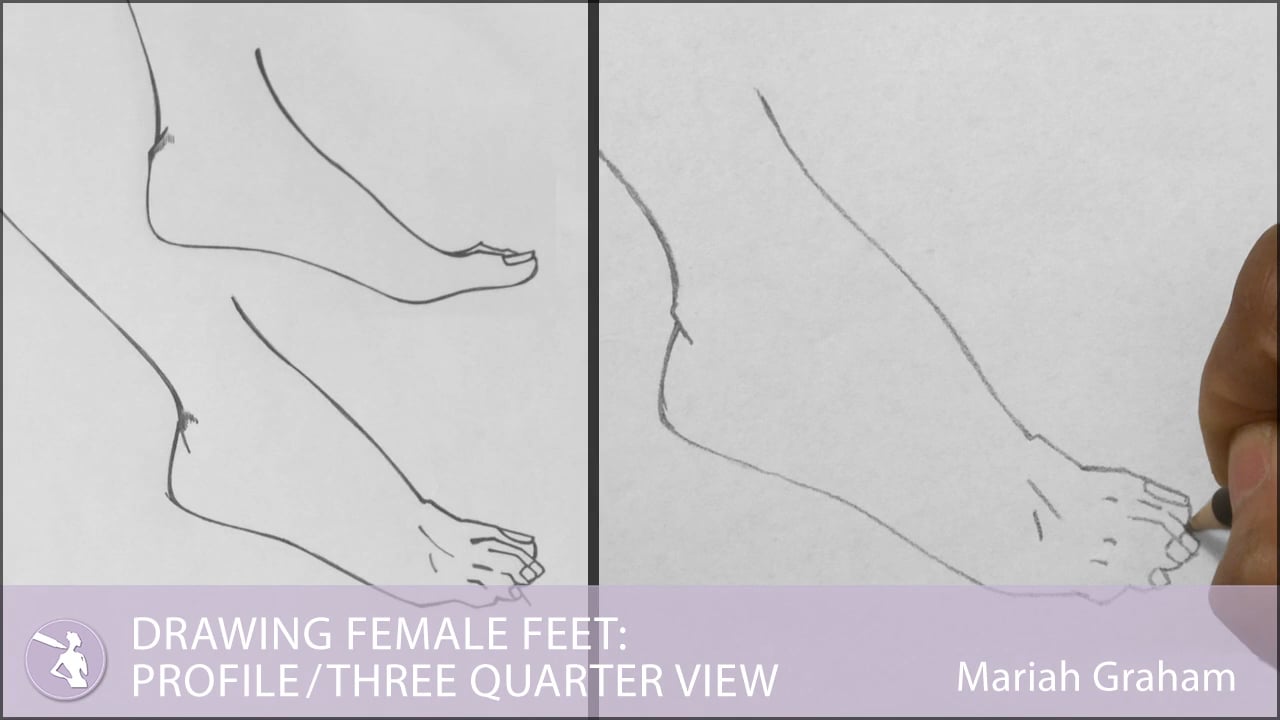 1280x720 drawing female feet profilethree quarter view - Quarter Drawing