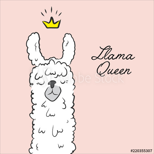 500x500 llama queen drawing animal cute cartoon alpaca with crown - Queen Drawing For Kids