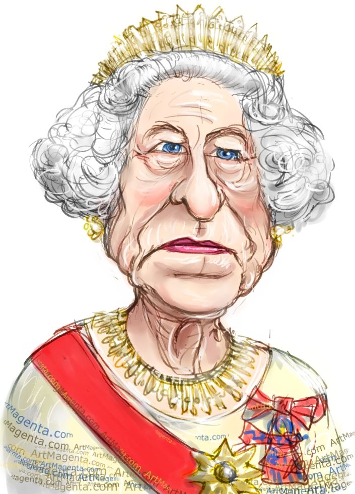705x980 queen elizabeth ii caricature cartoon portrait drawing - Queen Elizabeth Drawing