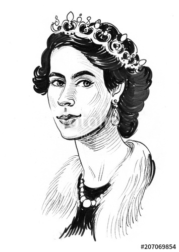 355x500 queen elizabeth ink black and white drawing stock photo - Queen Elizabeth Drawing